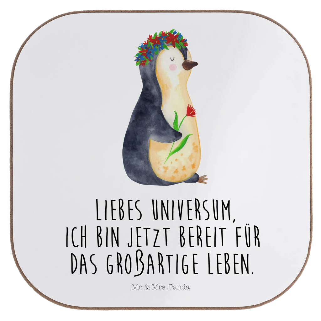 Quadratische Untersetzer Pinguin Blumenkranz Korkuntersetzer, Glasuntersetzer, Holzuntersetzer, Untersetzer aus Holz, Getränkeuntersetzer, Untersetzer, Untersetzer für Gläser, Untersetzer Design, Bierdeckel, Untersetzer Gläser, Untersetzer Holz, Tassen Untersetzer, Pinguin, Geschenkidee, Blumenkranz, Wünsche, Leben, Lebenslust, Lebensziele, Ziele, Pinguine, Universum, Motivation, Liebeskummer