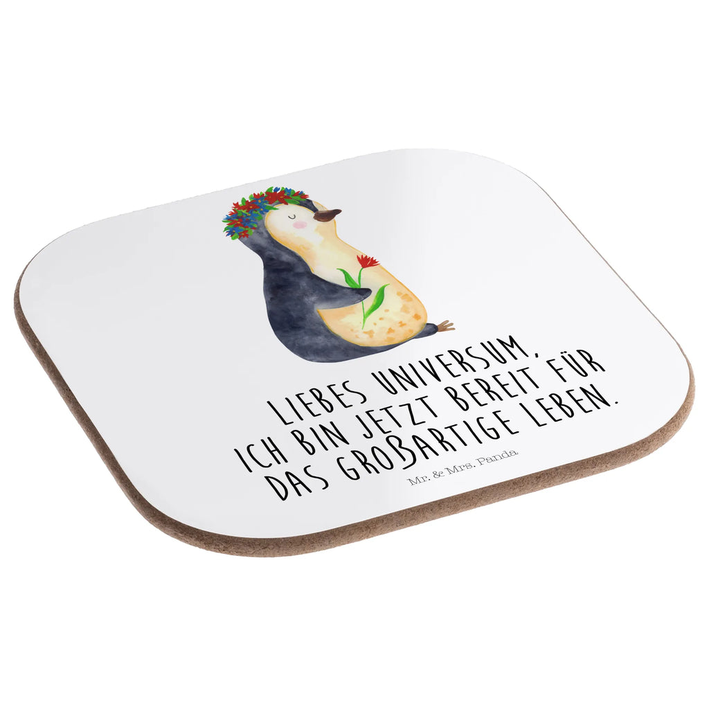 Quadratische Untersetzer Pinguin Blumenkranz Korkuntersetzer, Glasuntersetzer, Holzuntersetzer, Untersetzer aus Holz, Getränkeuntersetzer, Untersetzer, Untersetzer für Gläser, Untersetzer Design, Bierdeckel, Untersetzer Gläser, Untersetzer Holz, Tassen Untersetzer, Pinguin, Geschenkidee, Blumenkranz, Wünsche, Leben, Lebenslust, Lebensziele, Ziele, Pinguine, Universum, Motivation, Liebeskummer