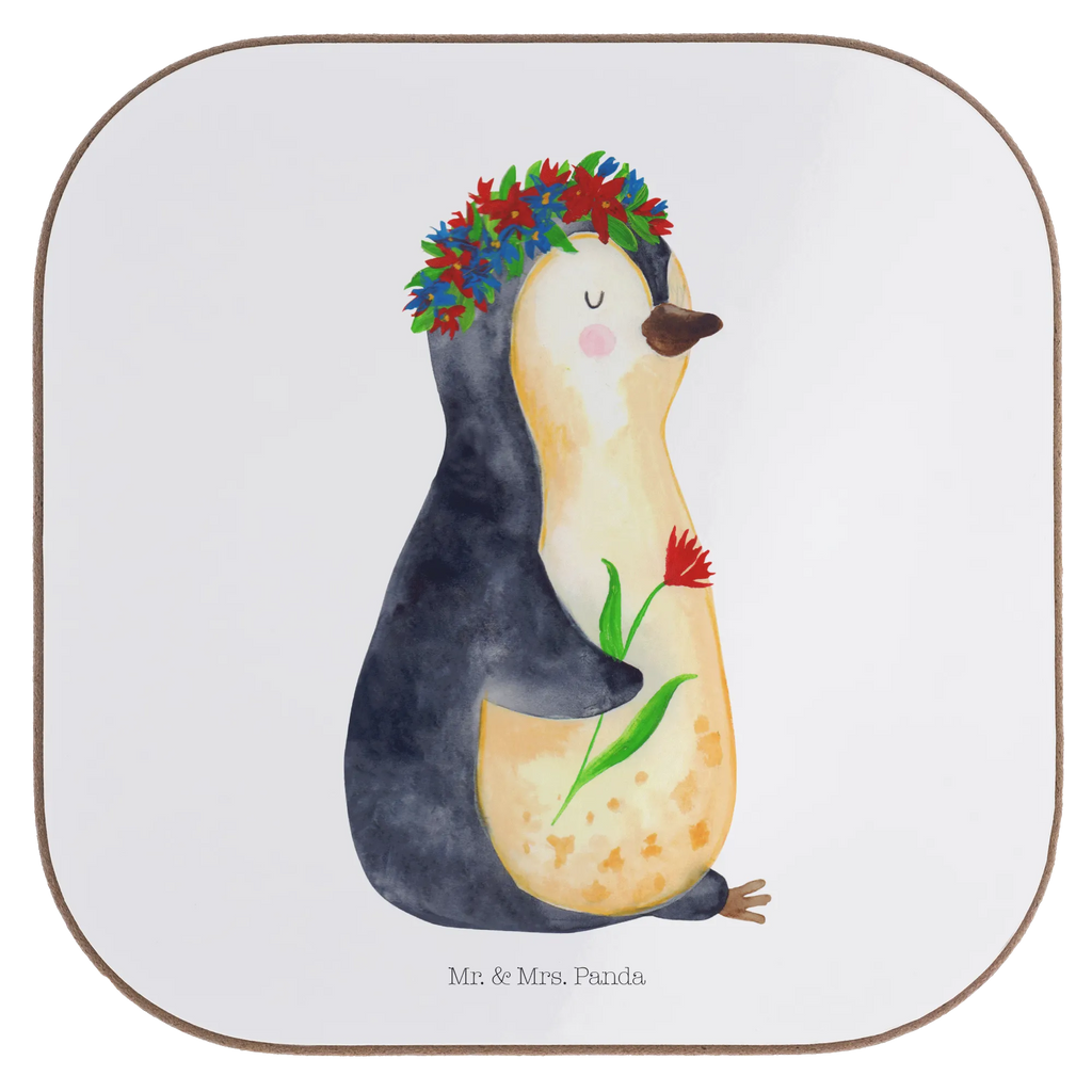 Quadratische Untersetzer Pinguin Blumenkranz Korkuntersetzer, Glasuntersetzer, Holzuntersetzer, Untersetzer aus Holz, Getränkeuntersetzer, Untersetzer, Untersetzer für Gläser, Untersetzer Design, Bierdeckel, Untersetzer Gläser, Untersetzer Holz, Tassen Untersetzer, Pinguin, Geschenkidee, Blumenkranz, Wünsche, Leben, Lebenslust, Lebensziele, Ziele, Pinguine, Universum, Motivation, Liebeskummer