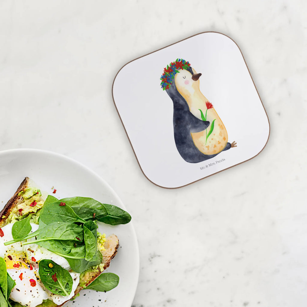 Quadratische Untersetzer Pinguin Blumenkranz Korkuntersetzer, Glasuntersetzer, Holzuntersetzer, Untersetzer aus Holz, Getränkeuntersetzer, Untersetzer, Untersetzer für Gläser, Untersetzer Design, Bierdeckel, Untersetzer Gläser, Untersetzer Holz, Tassen Untersetzer, Pinguin, Geschenkidee, Blumenkranz, Wünsche, Leben, Lebenslust, Lebensziele, Ziele, Pinguine, Universum, Motivation, Liebeskummer