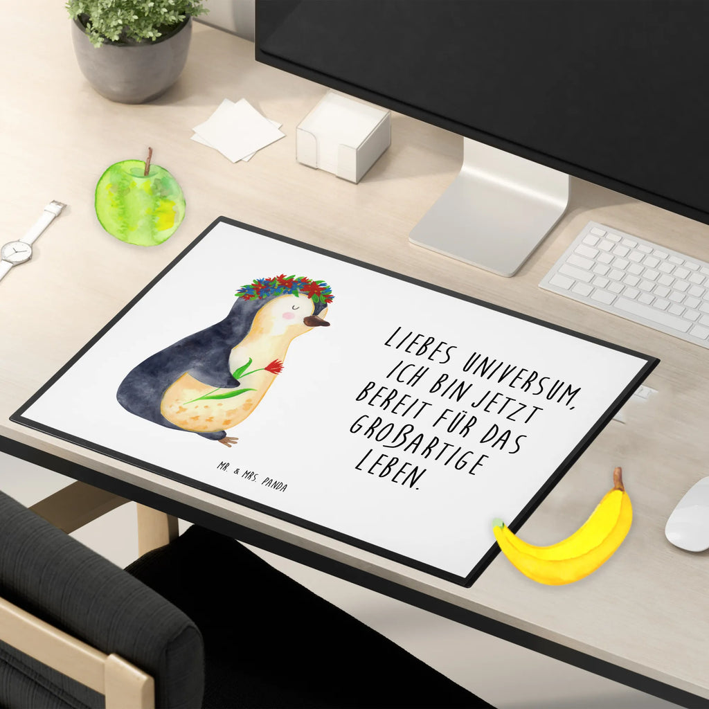 Schreibtischunterlage Pinguin Blumenkranz Schreibwaren, Schreibtisch Unterlagen, Büroartikel, Schreibtischunterlage Groß, Schreibunterlage, Schreibtischauflage, Bürobedarf, Pinguin, Lebensziele, Liebeskummer, Wünsche, Lebenslust, Pinguine, Blumenkranz, Motivation, Ziele, Geschenkidee, Universum, Leben