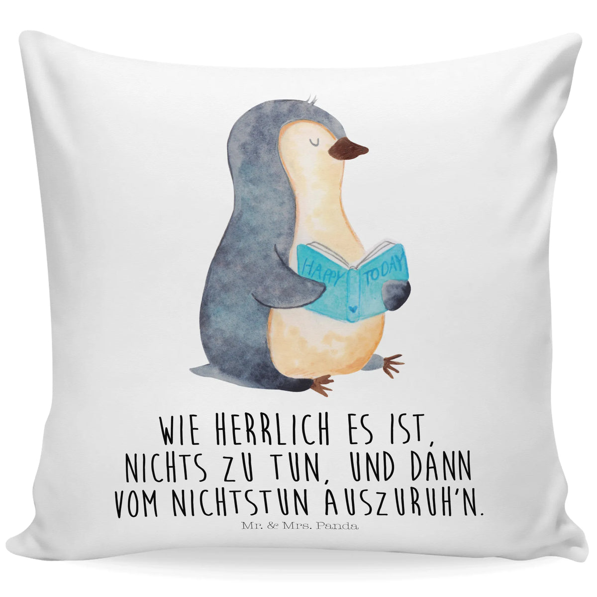 Cushion Penguin A book fluffy, bedroom, pillows, 40 x 40, soft, bed, settee, cushion, 40x40, Pillow, sofa, pad, pillow case, couch, Penguin, North Pole, Winter, Penguins, book, leisure, doing nothing, bookworm, reading, holidays, lazing around, penguins, vacation