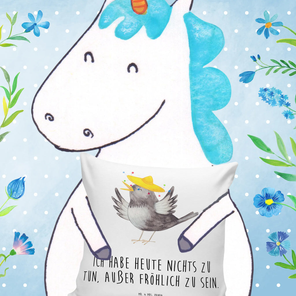 Cushion Crow sombrero Pillow, 40x40, pad, 40 x 40, pillow case, fluffy, settee, couch, pillows, cushion, sofa, bed, bedroom, soft, small animals, cute, funny, cute animal motives, hand drawn, small world, funny sayings, good mood, happy, gifts, gift ideas, special gifts, animal lover, card, Raven, Be happy, Motivation, Bird, Saying positive, Magpie, Happiness Saying, Birds