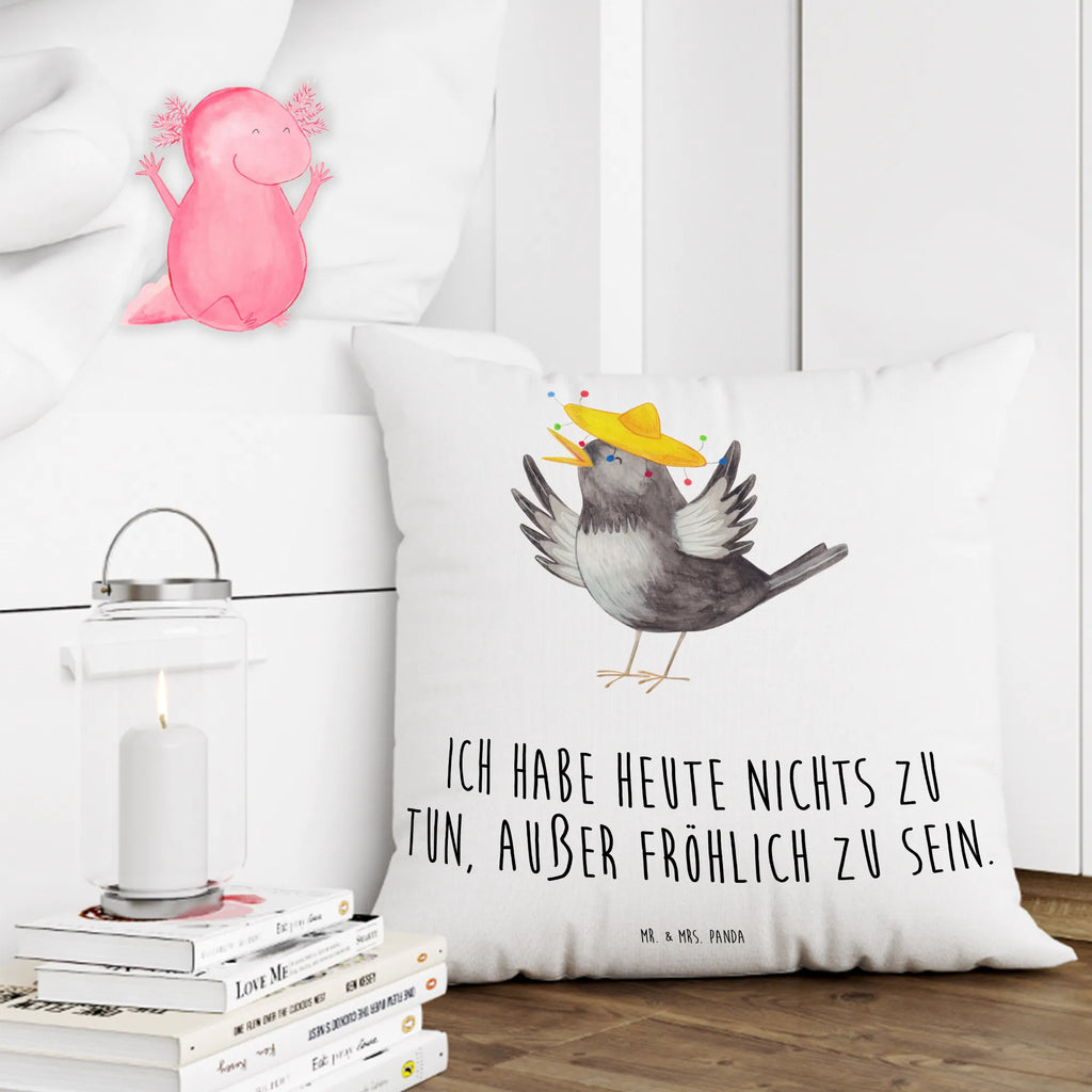 Cushion Crow sombrero Pillow, 40x40, pad, 40 x 40, pillow case, fluffy, settee, couch, pillows, cushion, sofa, bed, bedroom, soft, small animals, cute, funny, cute animal motives, hand drawn, small world, funny sayings, good mood, happy, gifts, gift ideas, special gifts, animal lover, card, Raven, Be happy, Motivation, Bird, Saying positive, Magpie, Happiness Saying, Birds