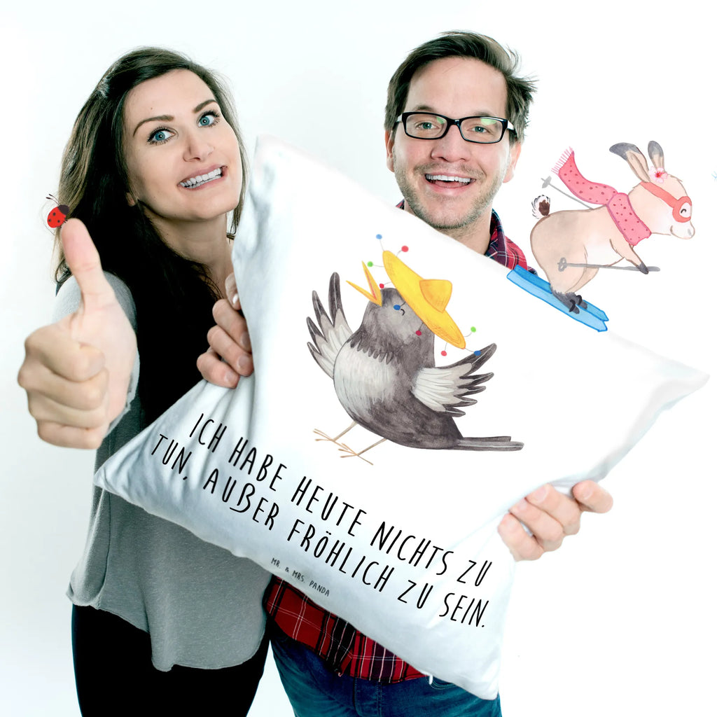 Cushion Crow sombrero Pillow, 40x40, pad, 40 x 40, pillow case, fluffy, settee, couch, pillows, cushion, sofa, bed, bedroom, soft, small animals, cute, funny, cute animal motives, hand drawn, small world, funny sayings, good mood, happy, gifts, gift ideas, special gifts, animal lover, card, Raven, Be happy, Motivation, Bird, Saying positive, Magpie, Happiness Saying, Birds