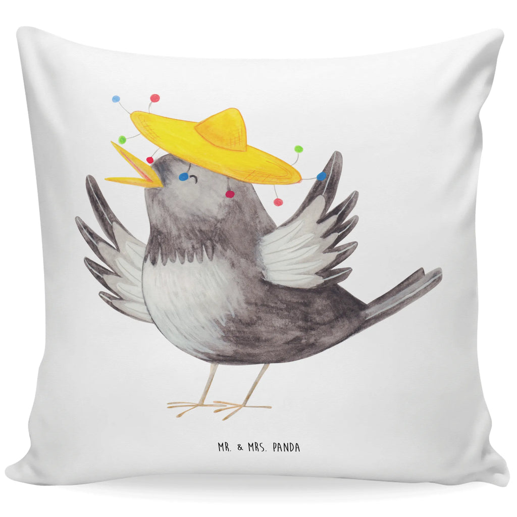 Cushion Crow sombrero Pillow, 40x40, pad, 40 x 40, pillow case, fluffy, settee, couch, pillows, cushion, sofa, bed, bedroom, soft, small animals, cute, funny, cute animal motives, hand drawn, small world, funny sayings, good mood, happy, gifts, gift ideas, special gifts, animal lover, card, Raven, Be happy, Motivation, Bird, Saying positive, Magpie, Happiness Saying, Birds