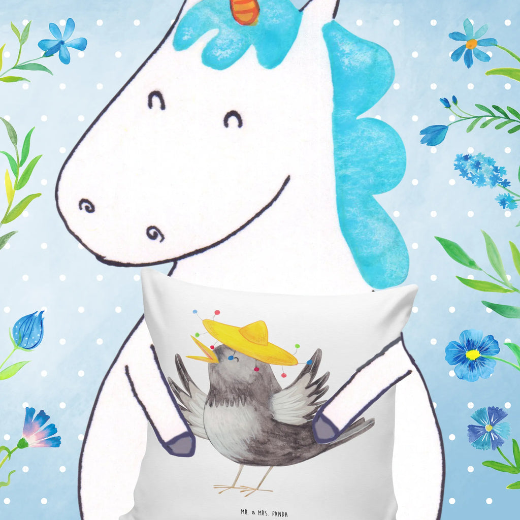 Cushion Crow sombrero Pillow, 40x40, pad, 40 x 40, pillow case, fluffy, settee, couch, pillows, cushion, sofa, bed, bedroom, soft, small animals, cute, funny, cute animal motives, hand drawn, small world, funny sayings, good mood, happy, gifts, gift ideas, special gifts, animal lover, card, Raven, Be happy, Motivation, Bird, Saying positive, Magpie, Happiness Saying, Birds