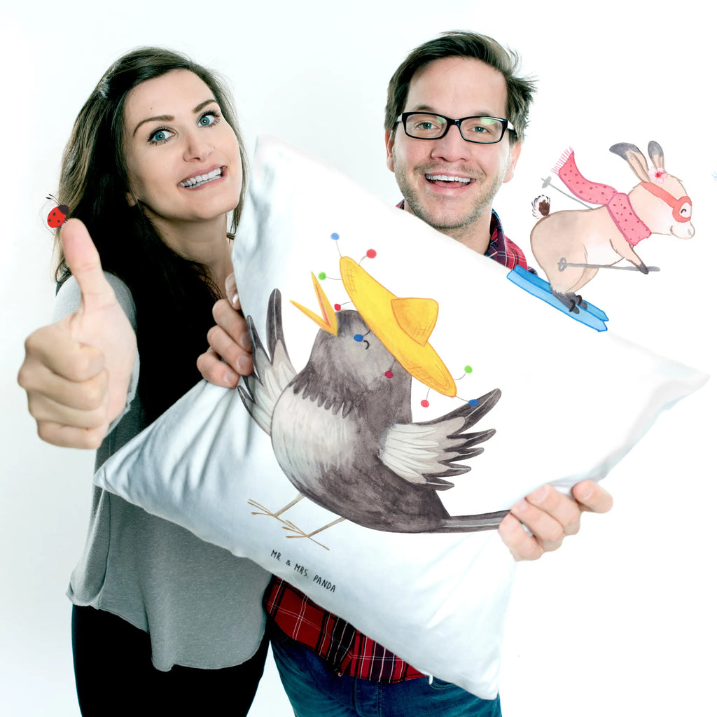 Cushion Crow sombrero Pillow, 40x40, pad, 40 x 40, pillow case, fluffy, settee, couch, pillows, cushion, sofa, bed, bedroom, soft, small animals, cute, funny, cute animal motives, hand drawn, small world, funny sayings, good mood, happy, gifts, gift ideas, special gifts, animal lover, card, Raven, Be happy, Motivation, Bird, Saying positive, Magpie, Happiness Saying, Birds