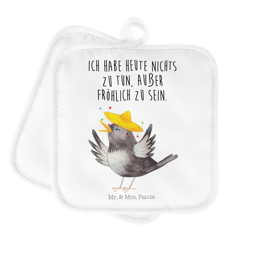 2-elementowy zestaw podkładek pod garnki kruk Sombrero Topflappen 2er Set, Topflappen, Topflappen Set, topfhalter, Topfuntersetzer, Topflappenset, 2er Set Topflappen, Topfhandschuhe, Tiermotive, Gute Laune, Lustige Sprüche, Tiere, Elster, Vogel, Froh, Vögel, Fröhlich sein, Glück Spruch, Motivation, Spruch Positiv, glücklich sein, Rabe