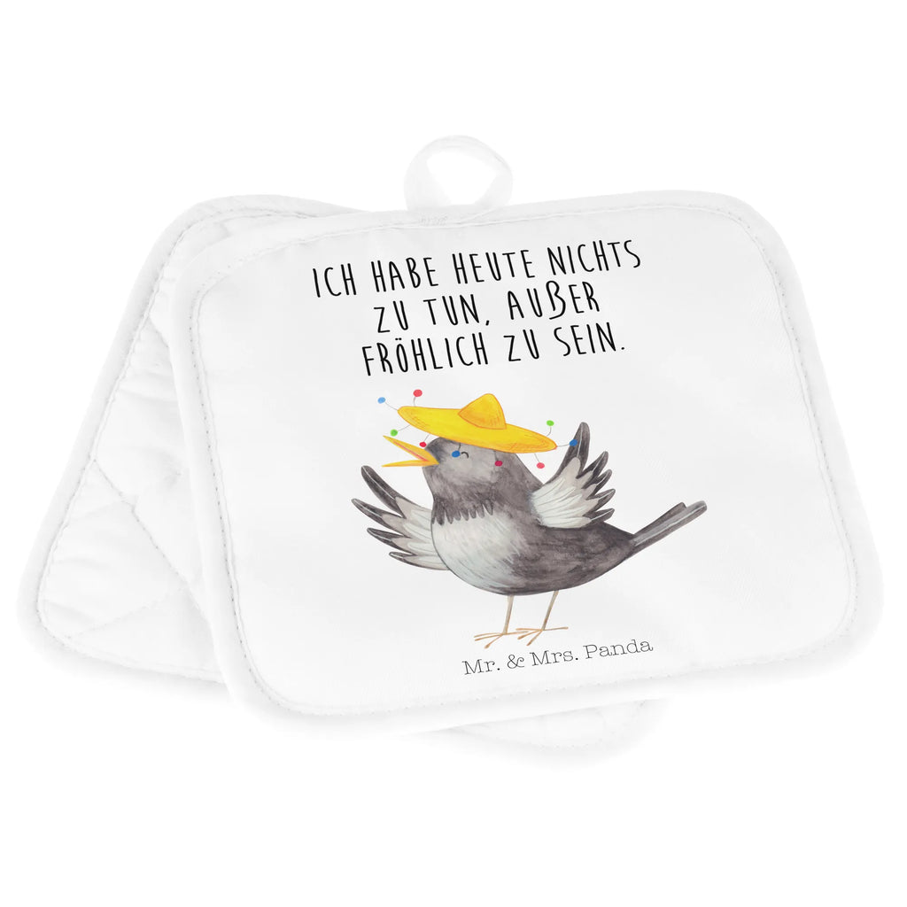 2-elementowy zestaw podkładek pod garnki kruk Sombrero Topflappen 2er Set, Topflappen, Topflappen Set, topfhalter, Topfuntersetzer, Topflappenset, 2er Set Topflappen, Topfhandschuhe, Tiermotive, Gute Laune, Lustige Sprüche, Tiere, Elster, Vogel, Froh, Vögel, Fröhlich sein, Glück Spruch, Motivation, Spruch Positiv, glücklich sein, Rabe