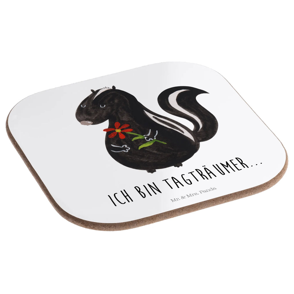 Square coaster skunk flower presents, gift, breakfast, party, Coasters, glass coasters, gifts, Skunk, dreamy, stink, skunk, predator, daydreamer, dreams, stinker, wild animal