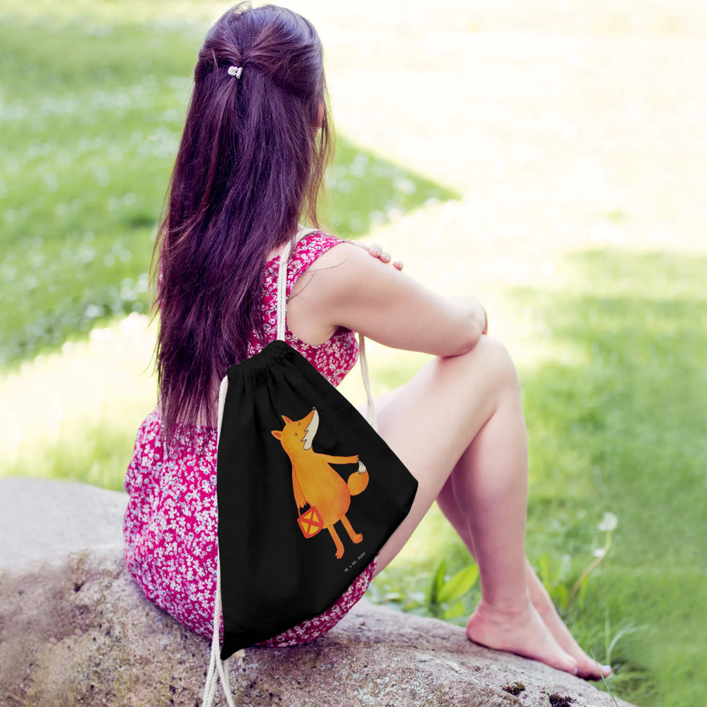 Drawstring bag Fox Lantern jute bag, gym bag, hipster, sports bag, bag, carrier bag, fox, foxes, forest wildlife, clever as a fox, animal lover, Caesar Otto Hugo Flaischlen, Saint Martin, Lantern, Lovesickness Spell, Fox, Spell comforting, Foxes, Lantern parade, Cheer up