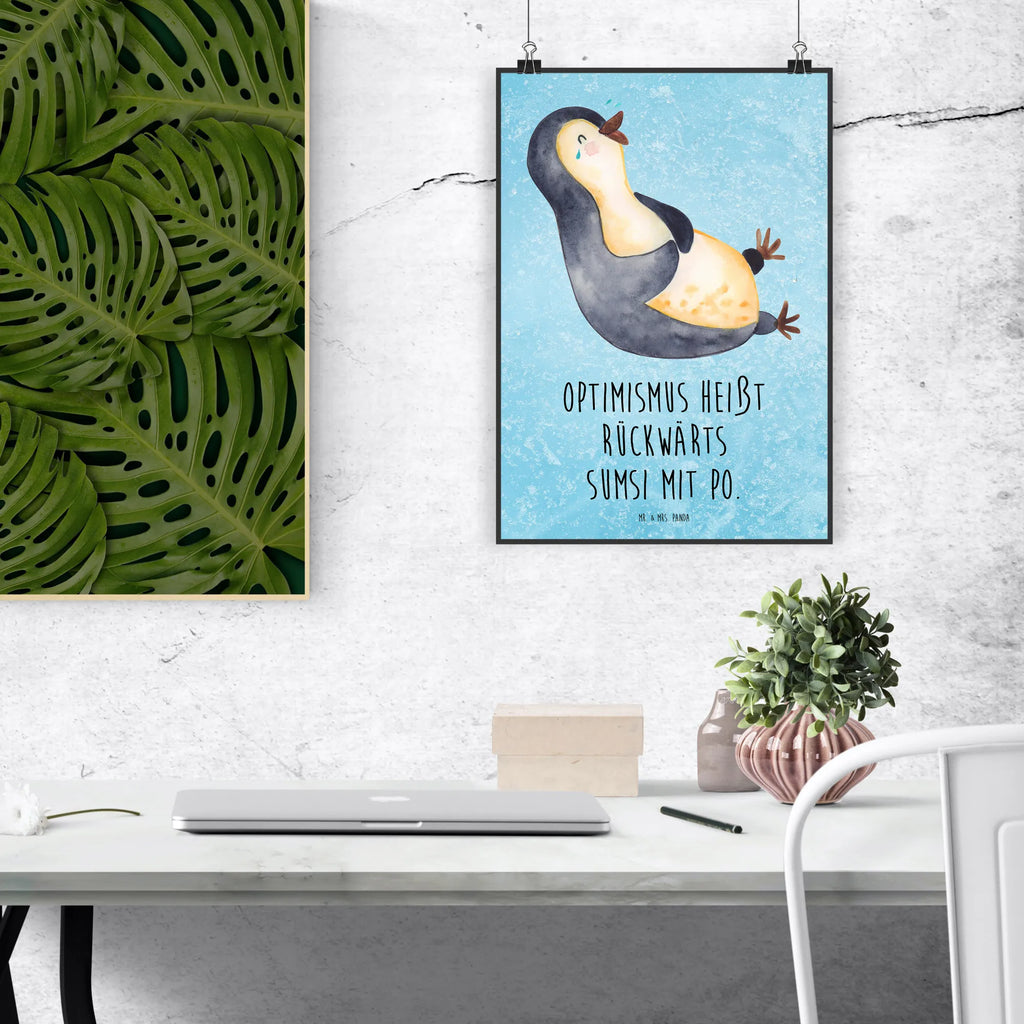 Plakat pingwin Śmiech Wanddekoration, Raumdekoration, Mr. & Mrs. Panda Poster, Wanddeko, Bild, Kinderposter, Designposter, Wandposter, Handgemaltes Poster, Kunstdruck, Wanddeko Bild, Küchenposter, Poster, Posterdruck, Pinguin, Pinguine, Lachen, Fröhlich, Humor, Optimismus, lustiger Spruch, Fröhlichkeit