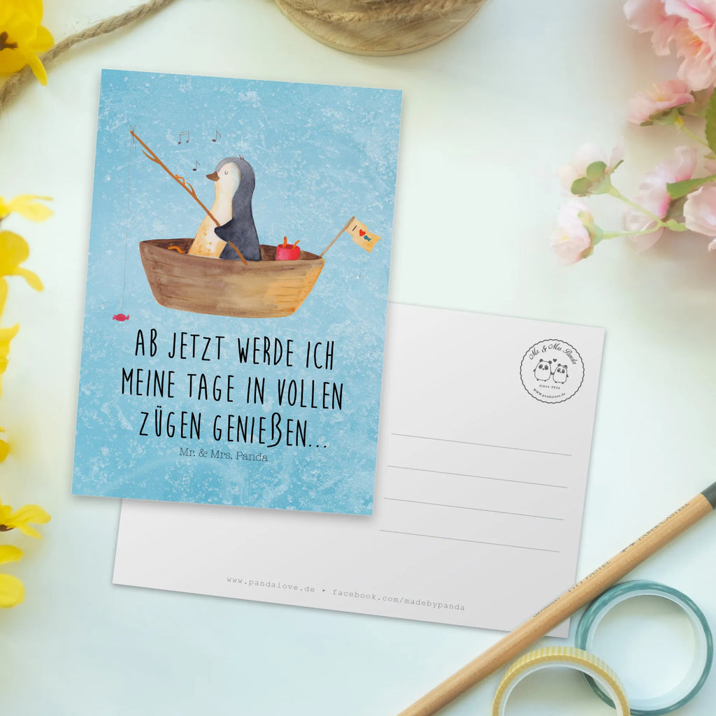 Postkarte Pinguin Angelboot Ansichtskarten, Fotokarte, Designkarte, spruchkarte, bildkarte, Kunstkarten, Grußkarte, Motivkarte, Postkarten, einzelkarte, Ansichtskarte, kunstkarte, Postkarte, Pinguin, Angelboot, Neustart, Lebenslust, Geschenkidee Liebeskummer, Motivation, Pinguine, Angeln, Genießen, Trennung, Scheidung, Neuanfang, Boot, Leben