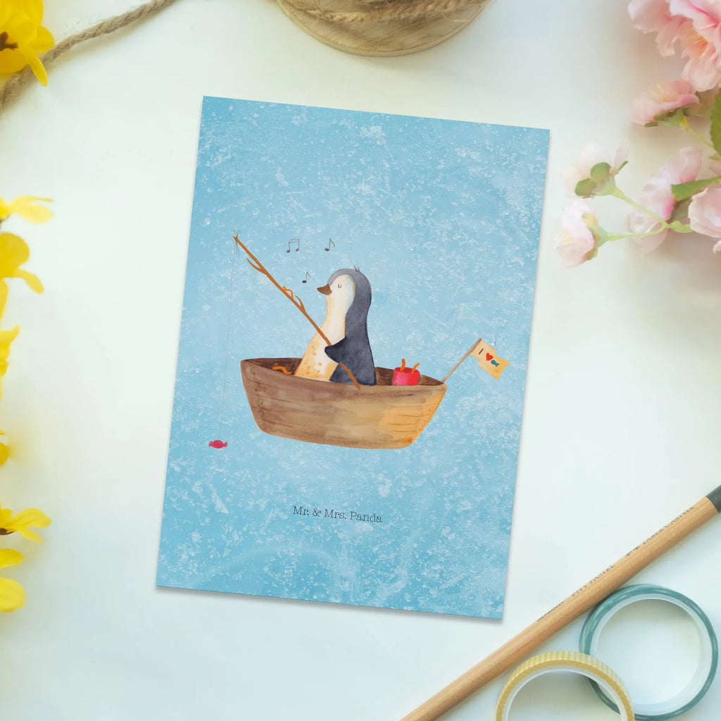Postkarte Pinguin Angelboot Ansichtskarten, Fotokarte, Designkarte, spruchkarte, bildkarte, Kunstkarten, Grußkarte, Motivkarte, Postkarten, einzelkarte, Ansichtskarte, kunstkarte, Postkarte, Pinguin, Angelboot, Neustart, Lebenslust, Geschenkidee Liebeskummer, Motivation, Pinguine, Angeln, Genießen, Trennung, Scheidung, Neuanfang, Boot, Leben