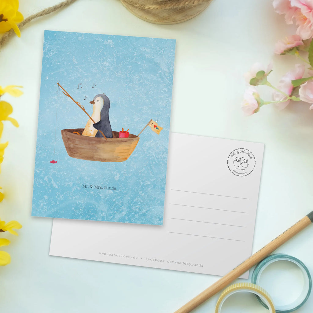 Postkarte Pinguin Angelboot Ansichtskarten, Fotokarte, Designkarte, spruchkarte, bildkarte, Kunstkarten, Grußkarte, Motivkarte, Postkarten, einzelkarte, Ansichtskarte, kunstkarte, Postkarte, Pinguin, Angelboot, Neustart, Lebenslust, Geschenkidee Liebeskummer, Motivation, Pinguine, Angeln, Genießen, Trennung, Scheidung, Neuanfang, Boot, Leben