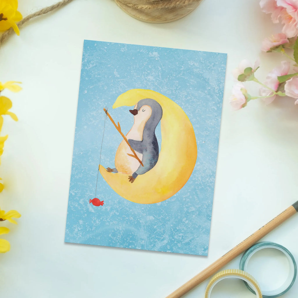 Postcard Penguin moon North Pole, Penguins, guest room, insomnia, penguins, bedroom, saying, night's rest, falling asleep, sleep