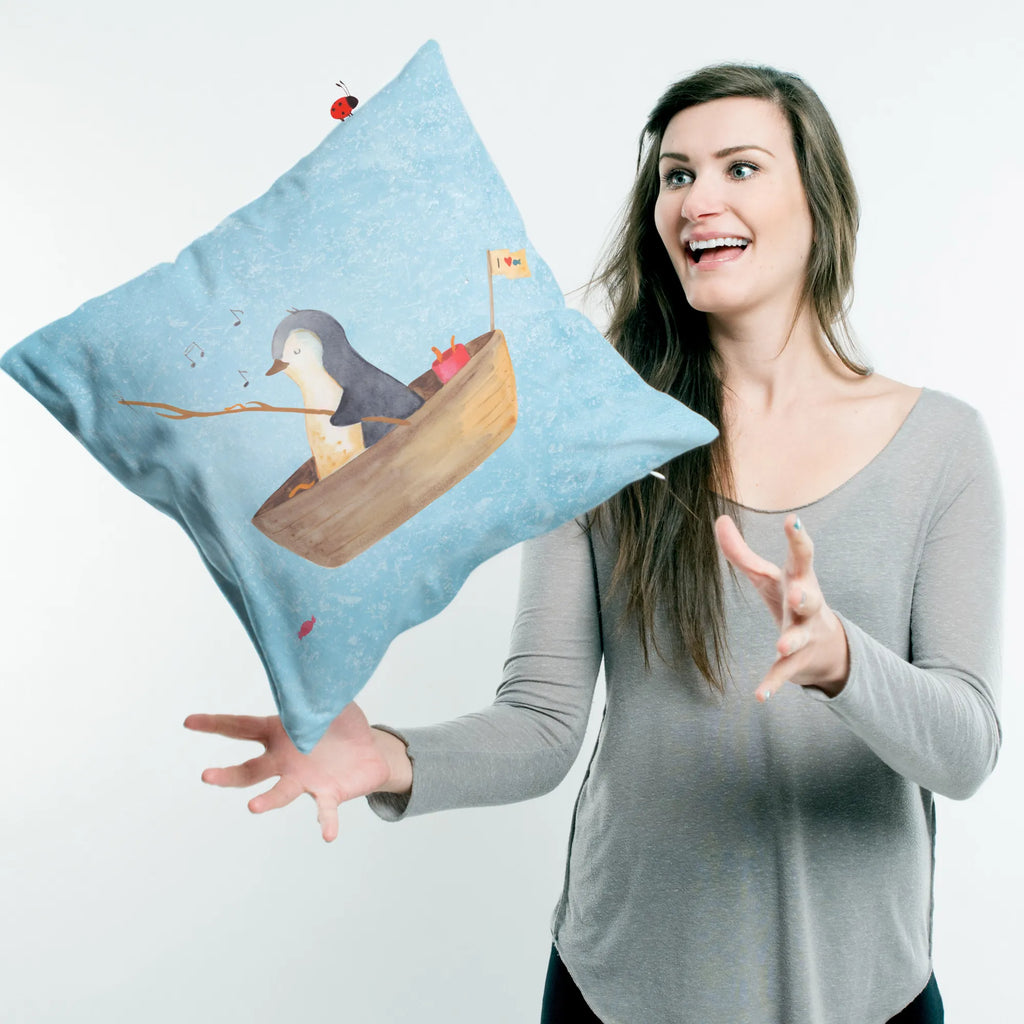 Cushion Penguin fishing boat cushion, settee, 40x40, bedroom, pad, fluffy, 40 x 40, pillows, soft, couch, sofa, Pillow, pillow case, bed, Penguin, North Pole, Winter, Penguins, separation, love of life, new beginning, life, gift idea heartache, motivation, fishing boat, enjoy, boat, divorce, fishing, penguins, new start
