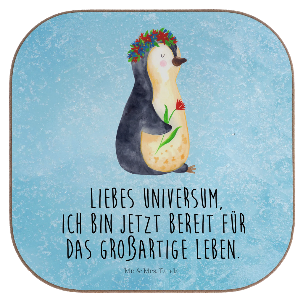 Quadratische Untersetzer Pinguin Blumenkranz Korkuntersetzer, Glasuntersetzer, Holzuntersetzer, Untersetzer aus Holz, Getränkeuntersetzer, Untersetzer, Untersetzer für Gläser, Untersetzer Design, Bierdeckel, Untersetzer Gläser, Untersetzer Holz, Tassen Untersetzer, Pinguin, Geschenkidee, Blumenkranz, Wünsche, Leben, Lebenslust, Lebensziele, Ziele, Pinguine, Universum, Motivation, Liebeskummer