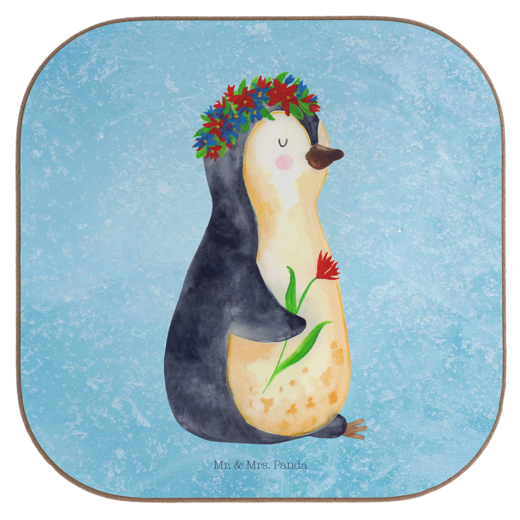 Quadratische Untersetzer Pinguin Blumenkranz Korkuntersetzer, Glasuntersetzer, Holzuntersetzer, Untersetzer aus Holz, Getränkeuntersetzer, Untersetzer, Untersetzer für Gläser, Untersetzer Design, Bierdeckel, Untersetzer Gläser, Untersetzer Holz, Tassen Untersetzer, Pinguin, Geschenkidee, Blumenkranz, Wünsche, Leben, Lebenslust, Lebensziele, Ziele, Pinguine, Universum, Motivation, Liebeskummer