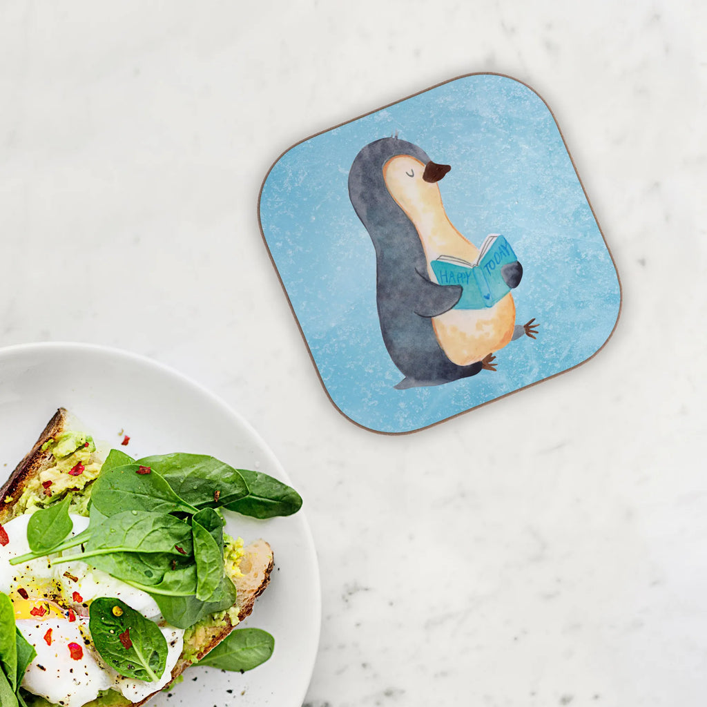 Square coaster Penguin A book Glasuntersetzer, Korkuntersetzer, Untersetzer Gläser, Tassen Untersetzer, Untersetzer, Bierdeckel, Getränkeuntersetzer, Holzuntersetzer, Untersetzer Holz, Untersetzer für Gläser, Untersetzer aus Holz, Untersetzer Design, Pinguin, Pinguine, Buch, Ferien, Lesen, Urlaub, Freizeit, Faulenzen, Bücherwurm, Nichtstun