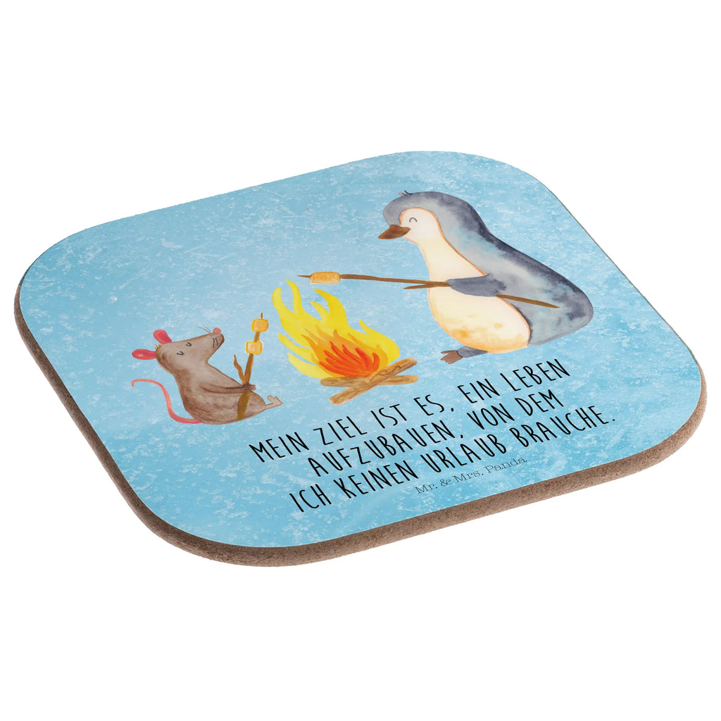 Square coaster Penguin campfire Coasters, presents, party, gifts, glass coasters, breakfast, gift, Penguin, North Pole, Winter, Penguins, life motivation, office, mouse, marshmallows, job, campfire, penguins, barbecue, new start, everyday office life, life, love, work, motivation, life motto, fire
