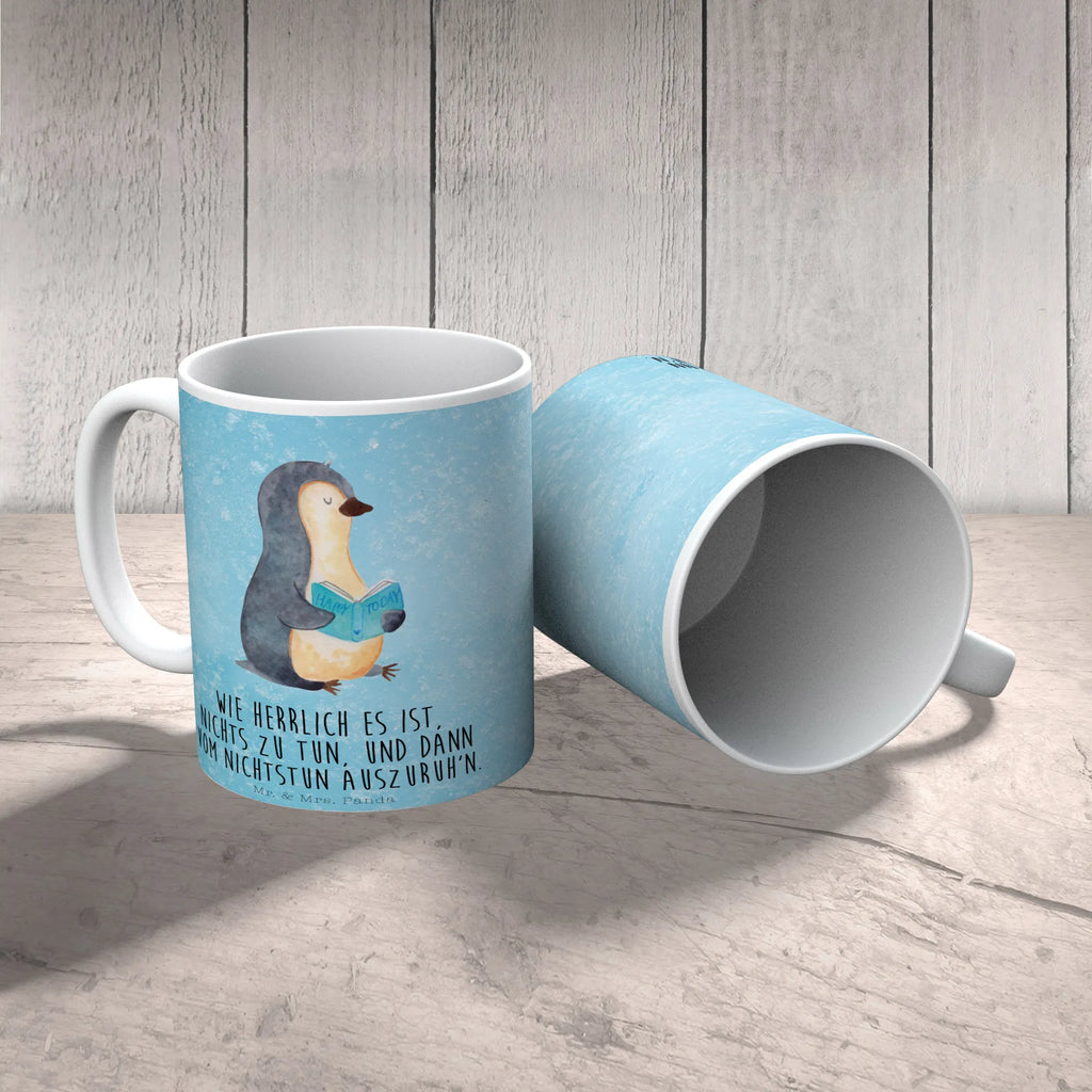 Tasse Pinguin Buch Teetasse, Porzellantasse, Keramiktasse, Geschenktasse, Tasse mit Zitaten, Kaffeetasse, Tasse, Bürotasse, Tasse mit Motiven, Pinguin, Bücherwurm, Lesen, Ferien, Freizeit, Nichtstun, Buch, Urlaub, Pinguine, Faulenzen