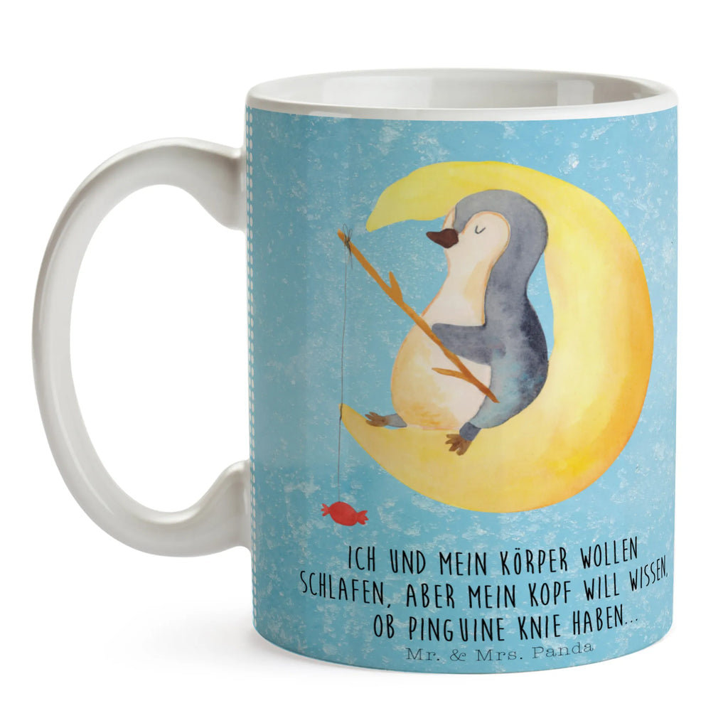 Kubek pingwin księżyc Keramiktasse, Geschenktasse, Tasse, Bürotasse, Teetasse, Tasse mit Zitaten, Tasse mit Motiven, Kaffeetasse, Porzellantasse, Pinguin, Schlafstörungen, Nachtruhe, Gästezimmer, Schlafzimmer, schlafen, Spruch, Pinguine, Einschlafen
