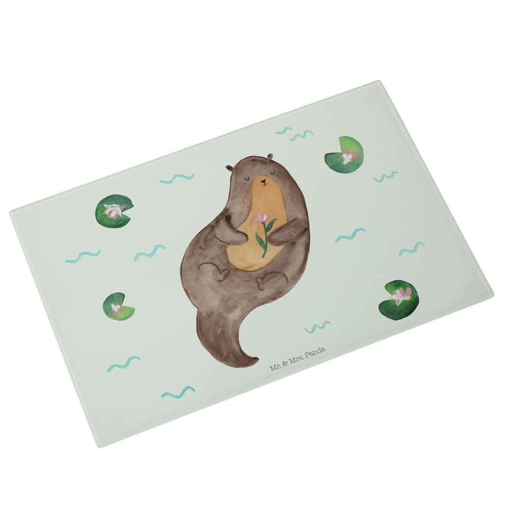 Glasschneidebrett Otter mit Seerose Glasschneidebrett, Schneidebrett, Otter, Fischotter, Seeotter, Otter Seeotter See Otter