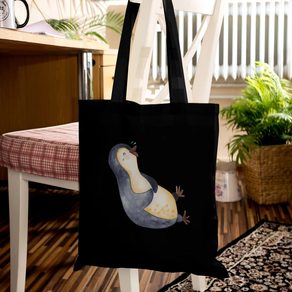 Tragetasche Pinguin Lachen Jutetasche, Einkaufstüte, Tasche, Beuteltasche, Tragetasche, Shopper, Einkaufstasche, Laptoptasche, Beutel, Stofftasche, Stoffbeutel, Jutebeutel, Strandtasche, Badetasche, Umhängetasche, Schultertasche, Pinguin, lustiger Spruch, Fröhlichkeit, Pinguine, Humor, Lachen, Optimismus, Fröhlich