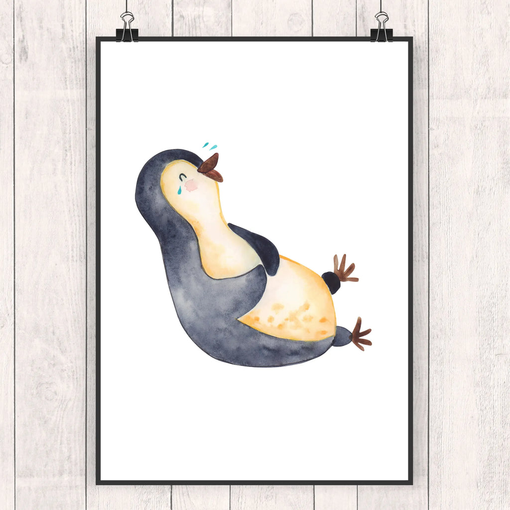 Plakat pingwin Śmiech Wanddekoration, Raumdekoration, Mr. & Mrs. Panda Poster, Wanddeko, Bild, Kinderposter, Designposter, Wandposter, Handgemaltes Poster, Kunstdruck, Wanddeko Bild, Küchenposter, Poster, Posterdruck, Pinguin, Pinguine, Lachen, Fröhlich, Humor, Optimismus, lustiger Spruch, Fröhlichkeit