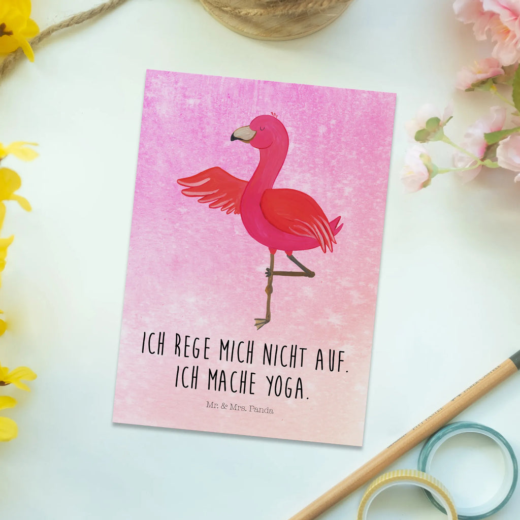 Postkarte Flamingo Yoga einzelkarte, Fotokarte, Postkarten, Kunstkarten, Designkarte, Postkarte, spruchkarte, Grußkarte, Motivkarte, bildkarte, Ansichtskarten, kunstkarte, Ansichtskarte, Flamingo, Aufregen, Yoga-Übung, Namaste, Vogel, Ärger, Achtsamkeit, Tiefenentspannung, Entspannung, Yoga