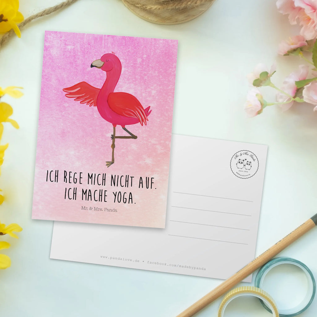 Postkarte Flamingo Yoga einzelkarte, Fotokarte, Postkarten, Kunstkarten, Designkarte, Postkarte, spruchkarte, Grußkarte, Motivkarte, bildkarte, Ansichtskarten, kunstkarte, Ansichtskarte, Flamingo, Aufregen, Yoga-Übung, Namaste, Vogel, Ärger, Achtsamkeit, Tiefenentspannung, Entspannung, Yoga