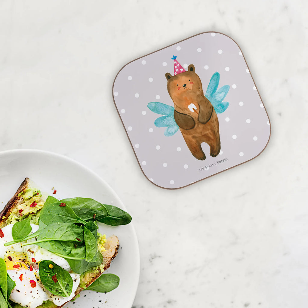 Square coaster bear tooth fairy breakfast, glass coasters, party, gifts, presents, Coasters, gift, bear, teddy, teddy bear, cuddly toy, first tooth, fairy, Tooth fairy, milk tooth