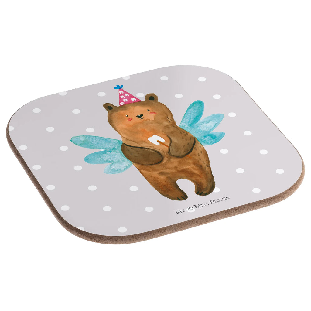 Square coaster bear tooth fairy breakfast, glass coasters, party, gifts, presents, Coasters, gift, bear, teddy, teddy bear, cuddly toy, first tooth, fairy, Tooth fairy, milk tooth