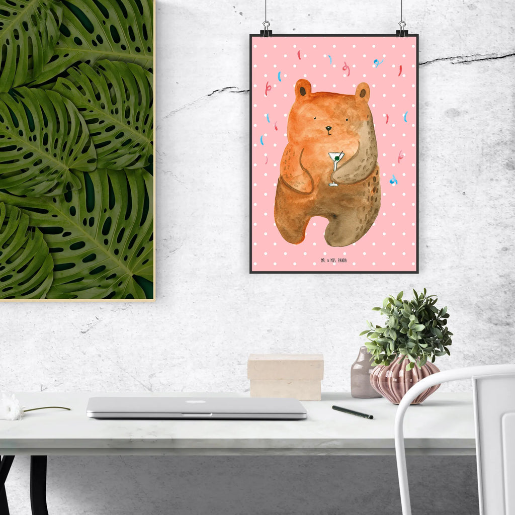 Poster Bär Party Handgemaltes Poster, Küchenposter, Wanddeko Bild, Poster, Bild, Posterdruck, Kinderposter, Raumdekoration, Wanddeko, Designposter, Wandposter, Wanddekoration, Mr. & Mrs. Panda Poster, Kunstdruck, Bär, Teddy, Teddybär, Lustig, Party, Geschenk, Geburtstagsgeschenk, Feiern, Geburtstag, Abfeiern, Mitbringsel, Gute Laune