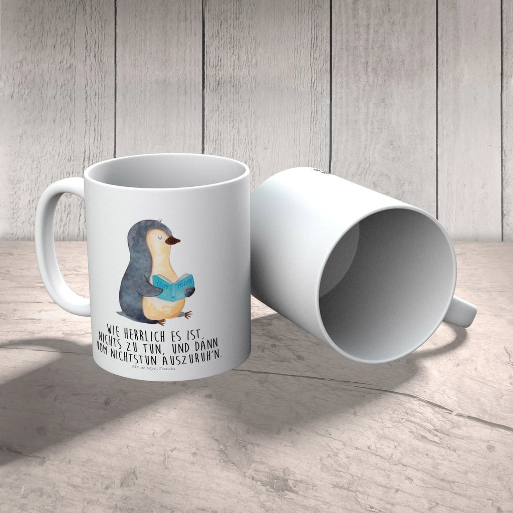 Child's mug Penguin A book mug, coffee cup, plastic cup, kindergarten, camping mug, drinking cup, Penguin, North Pole, Winter, Penguins, doing nothing, leisure, holidays, penguins, bookworm, book, reading, vacation, lazing around