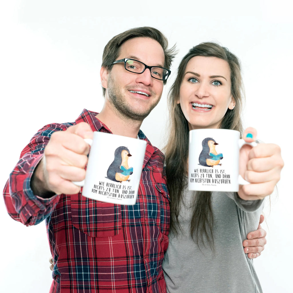 Child's mug Penguin A book mug, coffee cup, plastic cup, kindergarten, camping mug, drinking cup, Penguin, North Pole, Winter, Penguins, doing nothing, leisure, holidays, penguins, bookworm, book, reading, vacation, lazing around