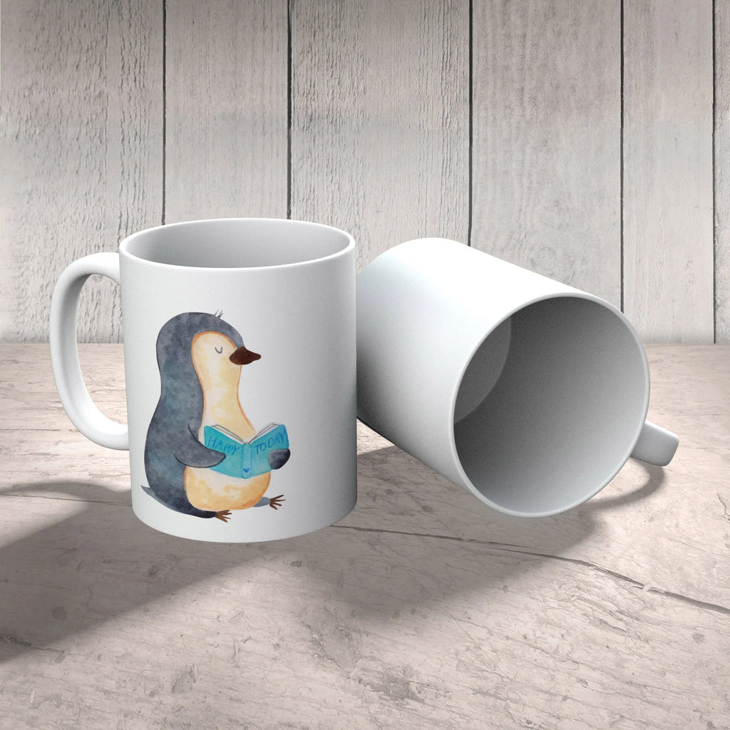 Child's mug Penguin A book mug, coffee cup, plastic cup, kindergarten, camping mug, drinking cup, Penguin, North Pole, Winter, Penguins, doing nothing, leisure, holidays, penguins, bookworm, book, reading, vacation, lazing around