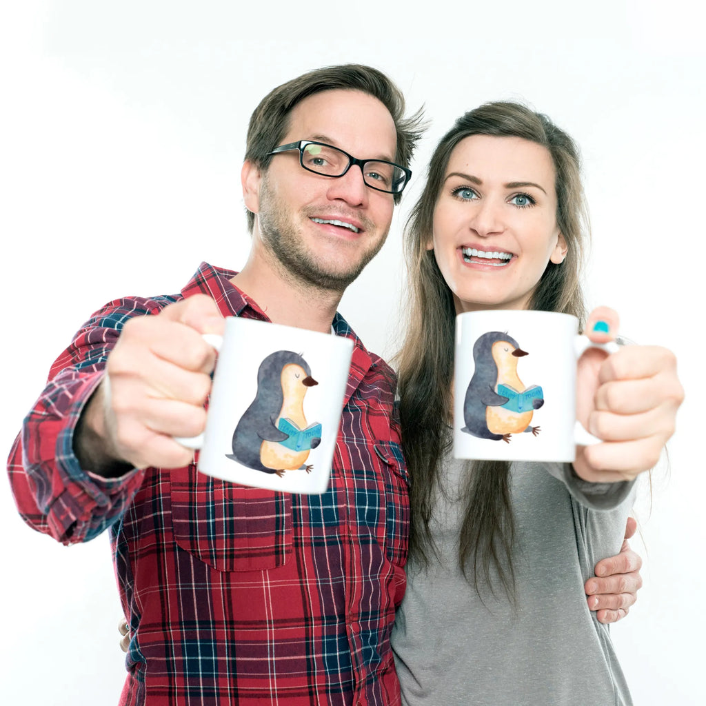 Child's mug Penguin A book mug, coffee cup, plastic cup, kindergarten, camping mug, drinking cup, Penguin, North Pole, Winter, Penguins, doing nothing, leisure, holidays, penguins, bookworm, book, reading, vacation, lazing around