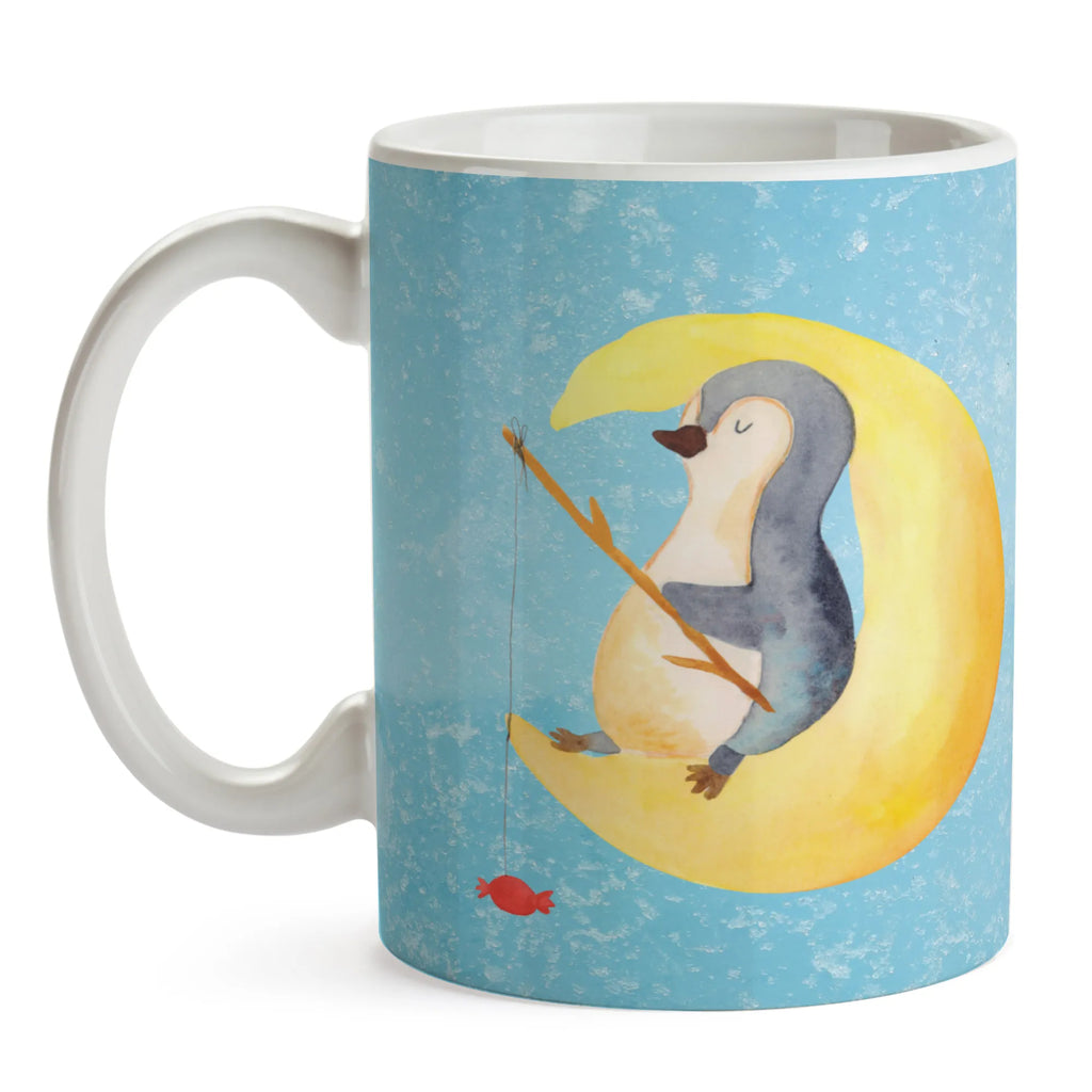 Kubek pingwin księżyc Keramiktasse, Geschenktasse, Tasse, Bürotasse, Teetasse, Tasse mit Zitaten, Tasse mit Motiven, Kaffeetasse, Porzellantasse, Pinguin, Schlafstörungen, Nachtruhe, Gästezimmer, Schlafzimmer, schlafen, Spruch, Pinguine, Einschlafen