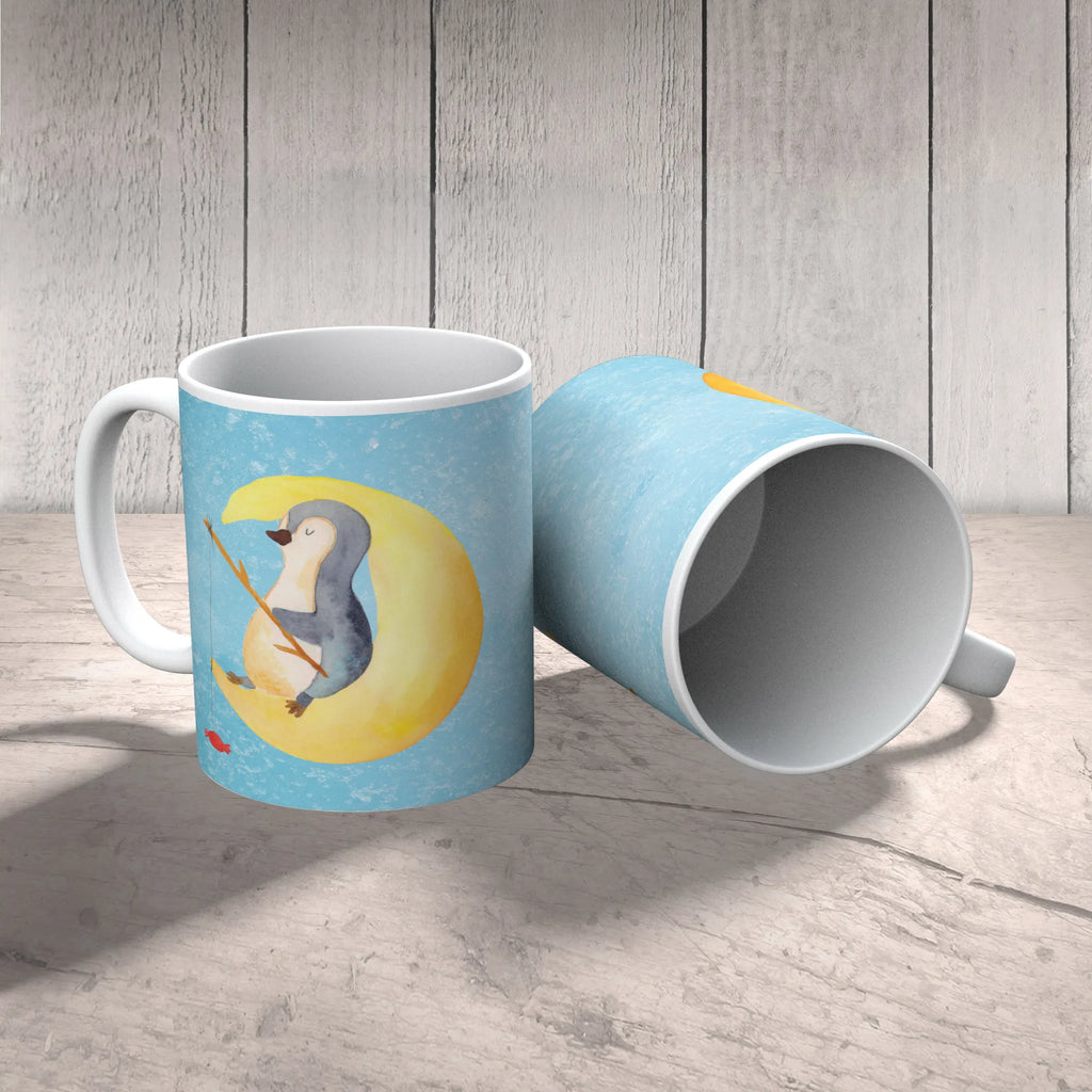 Kubek pingwin księżyc Keramiktasse, Geschenktasse, Tasse, Bürotasse, Teetasse, Tasse mit Zitaten, Tasse mit Motiven, Kaffeetasse, Porzellantasse, Pinguin, Schlafstörungen, Nachtruhe, Gästezimmer, Schlafzimmer, schlafen, Spruch, Pinguine, Einschlafen