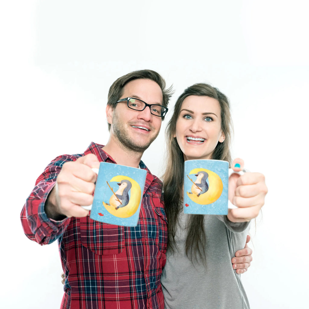 Kubek pingwin księżyc Keramiktasse, Geschenktasse, Tasse, Bürotasse, Teetasse, Tasse mit Zitaten, Tasse mit Motiven, Kaffeetasse, Porzellantasse, Pinguin, Schlafstörungen, Nachtruhe, Gästezimmer, Schlafzimmer, schlafen, Spruch, Pinguine, Einschlafen