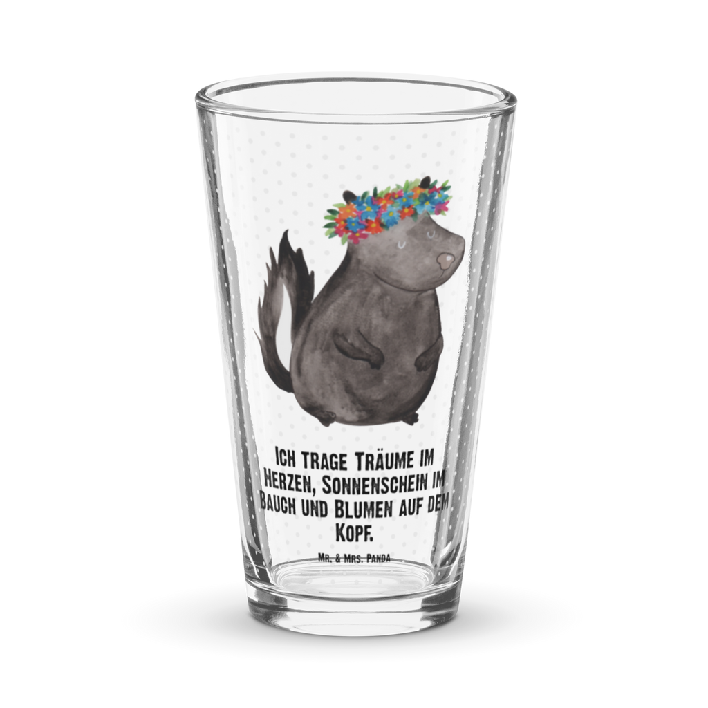 Premium Trinkglas Stinktier Blumenmaedchen Trinkglas, Glas, Pint Glas, Bierglas, Cocktail Glas, Wasserglas, Stinktier, Skunk, Wildtier, Raubtier, Stinker, Stinki, Yoga, Namaste, Lebe, Liebe, Lache