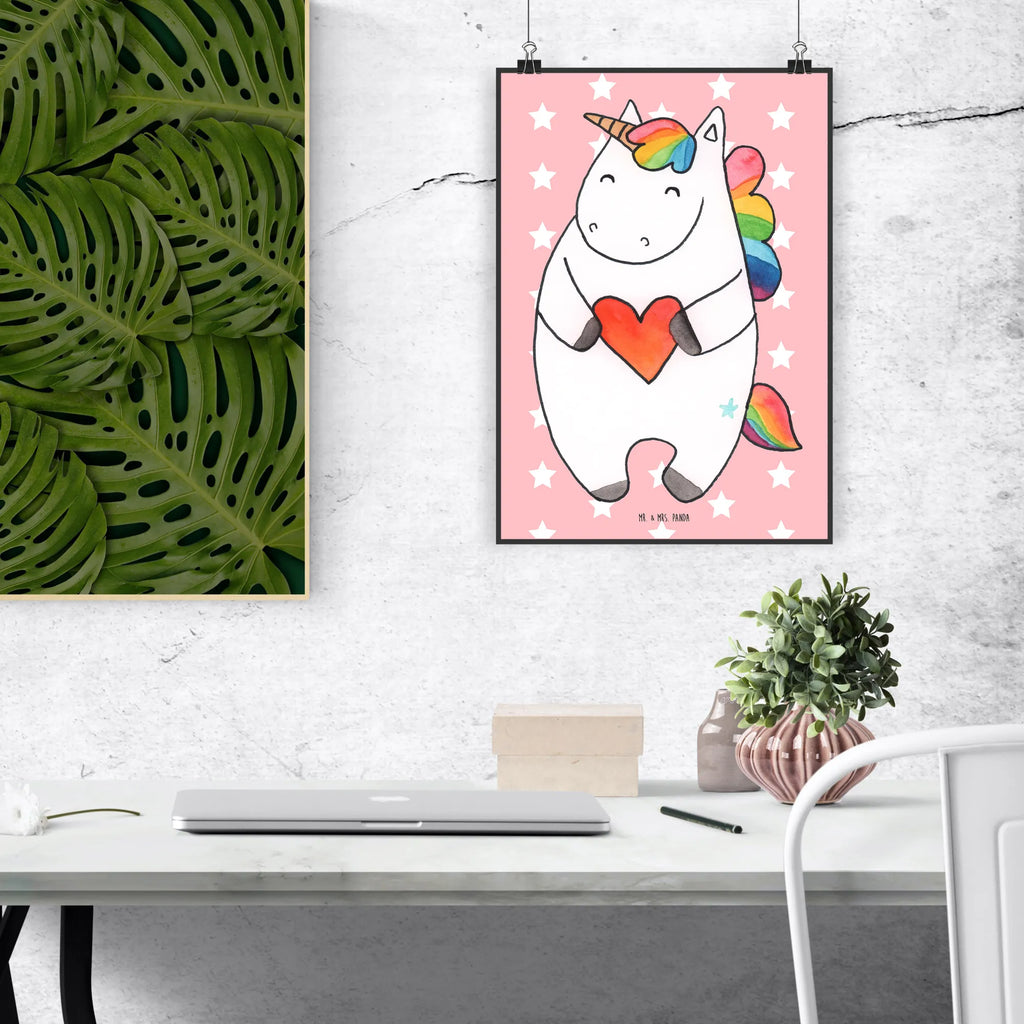 Poster unicorn Heart Poster, Wanddeko Bild, Küchenposter, Posterdruck, Raumdekoration, Mr. & Mrs. Panda Poster, Kinderposter, Wanddekoration, Wanddeko, Wandposter, Kunstdruck, Bild, Handgemaltes Poster, Designposter, Einhorn, Einhörner, Einhorn Deko, Unicorn, schlimm, witzig, böse, bunt, anders, Herz, lustig, Freundin