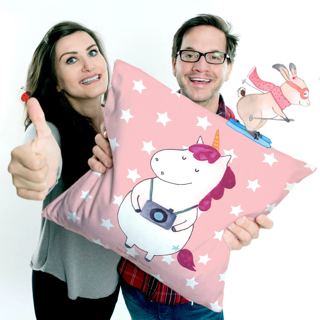 Cushion unicorn photographer 40 x 40, couch, Pillow, fluffy, pillows, bedroom, 40x40, bed, sofa, settee, soft, pad, cushion, pillow case, unicorn, unicorns, Photography, Traveler gift, Holiday, Camera, Unicorn, Photographer gift, Tourist, Traveling, Photographer