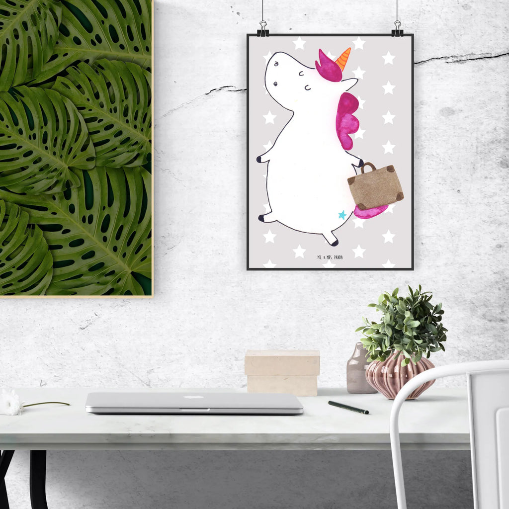 Poster unicorn Suitcase bild für wand, Wanddeko Bild, Poster, Deko Bild, Raumdekoration, Wanddeko, Handgemaltes Poster, Küchenposter, Wandposter, kinderzimmer poster, schlafzimmer poster, Wanddekoration, plakat, Posterdruck, großes poster, Wandbild, poster sprüche, Kunstdruck, Kinderposter, Bild, Designposter, Mr. & Mrs. Panda Poster, Einhorn Deko, Einhörner, Einhorn, Unicorn, albern, Koffer, lustig, Abenteuer, Spaß, witzig, Verreisen, Reise, Kind, Gepäck, unicorn, Erwachsen