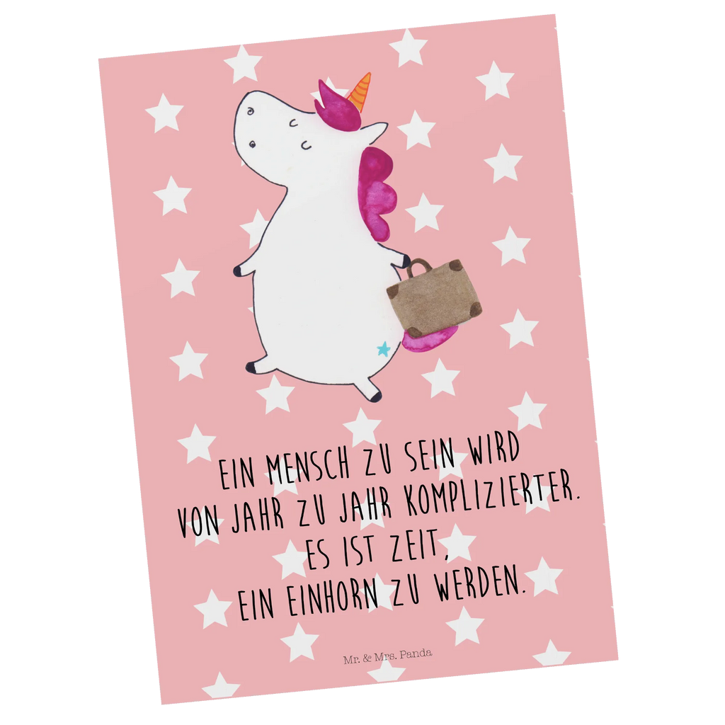 Postcard unicorn Suitcase Designkarte, Postkarte, Postkarten, Motivkarte, Ansichtskarte, bildkarte, spruchkarte, kunstkarte, Kunstkarten, Grußkarte, Ansichtskarten, Fotokarte, einzelkarte, Unicorn, Einhorn, Einhörner, Einhorn Deko, Verreisen, Gepäck, Albern, Kind, Witzig, Spaß, Erwachsen, Koffer, Abenteuer, Lustig, Reise
