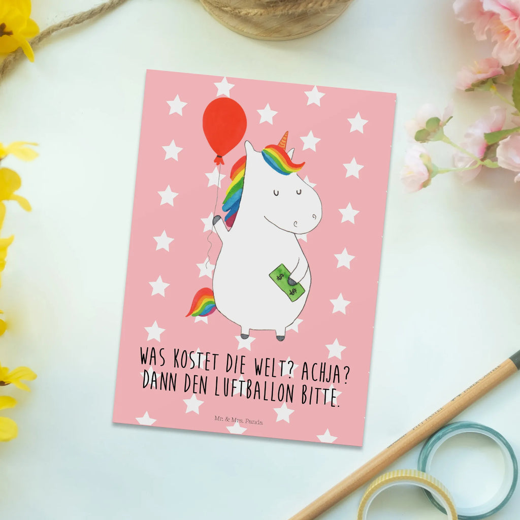 Postkarte Einhorn Luftballon bildkarte, einzelkarte, Grußkarte, Motivkarte, Ansichtskarten, spruchkarte, Designkarte, Ansichtskarte, Postkarte, Kunstkarten, kunstkarte, Fotokarte, Postkarten, Unicorn, Einhorn, Einhörner, Einhorn Deko, Luftballon, Geld, Freundin, Lebenslust, Geschenk, Freude