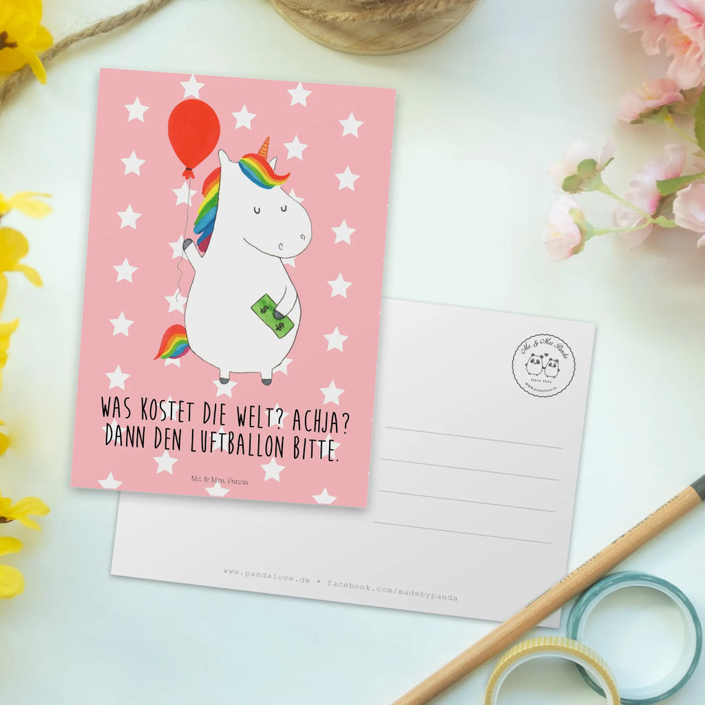 Postkarte Einhorn Luftballon bildkarte, einzelkarte, Grußkarte, Motivkarte, Ansichtskarten, spruchkarte, Designkarte, Ansichtskarte, Postkarte, Kunstkarten, kunstkarte, Fotokarte, Postkarten, Unicorn, Einhorn, Einhörner, Einhorn Deko, Luftballon, Geld, Freundin, Lebenslust, Geschenk, Freude